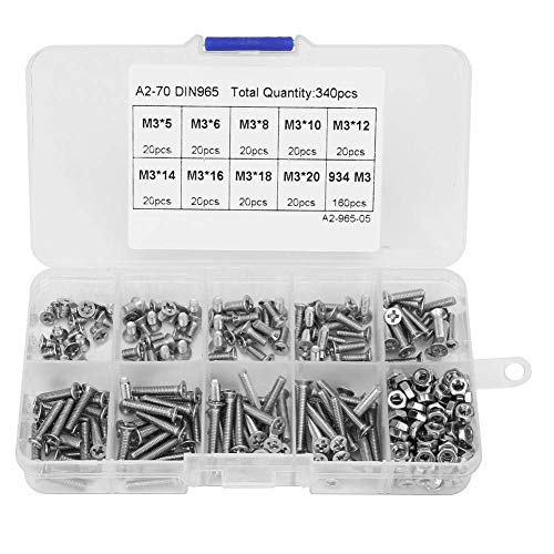 M3 Flachkopf Kreuzschlitzschrauben Set, 340pcs Edelstahl Schrauben Muttern Sortimentssatz Sortiments Kit von YWBL-WH