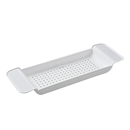Erweiterbare Badewannenablage aus Kunststoff, Stabile Platzierung, Badewannenablage mit Abflussdesign für das Badezimmer (Weiß) von YWBL-WH