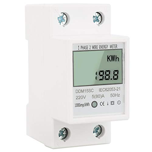 LCD Digitale Stromzähler 5(80) A kWh-Zähler DDM15SC 2P Einphasen-Energiezähler von YWBL-WH