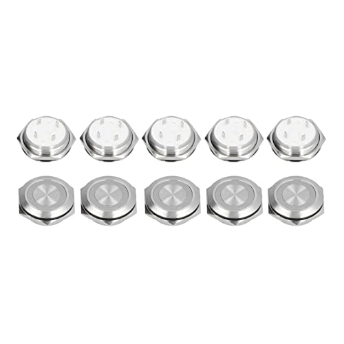 Momentaner Drucktastenschalter, 5 Stück, Momentaner Drucktastenschalter, 25 Mm, Edelstahl, Automatische Rückstellung, Ein Normalerweise Offener Schalter mit LED, Elektronischer von YWBL-WH