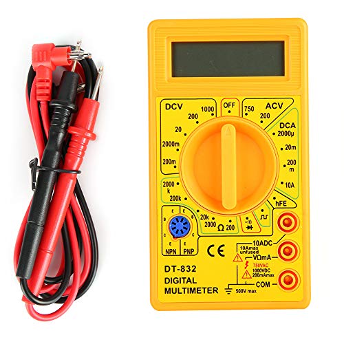 Multimeter-Tester, DT-832 Handheld-Taschen-Digitalmultimeter AC/DC-Spannung, Strom, Widerstandstester mit Summer, Ohm-Volt-Ampere-Messgerät (Gelb) von YWBL-WH