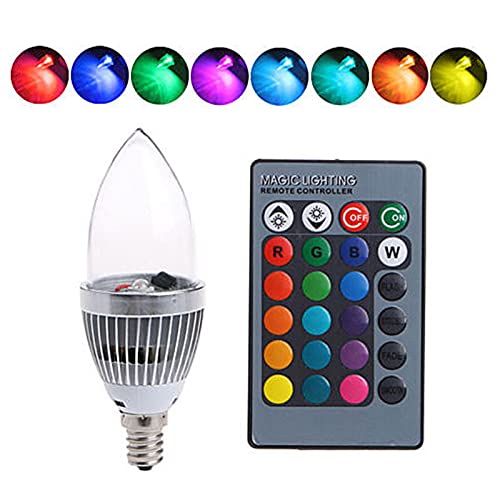 RGB-Kerzenlicht, 3 W, Kleine Intelligente Glühbirne, RGB-LED-Kerzenlicht mit Farbwechsel, Glühbirne und Fernbedienungs-Set (transparente E14-Abdeckung), Bewegungsmelder (E14 transparente Abdeckung) von YWBL-WH
