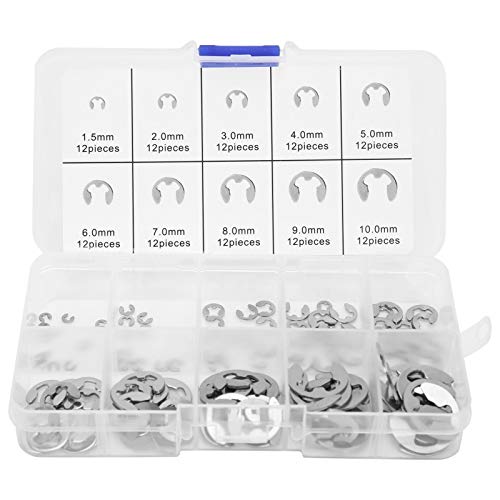 YWBL-WH 120 Stücke E-Clip-Sortimentsset Edelstahl-Unterlegscheiben-Kit Offener Sicherungsring Wellen-Sicherungsring-Verschluss M1.5-M10 von YWBL-WH