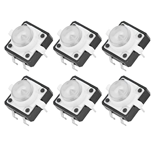 YWBL-WH 20pcs 12x12x7.3mm Taktiler Druckknopfschalter Angeriefbarer LED -Light -Taste -Schalter Schalter Sortiments -Kits für Elektronische Geräte Haushaltsgeräte (WHITE) von YWBL-WH