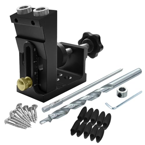 YWBL-WH Einstellbarer Schräglochbohrer, Taschen -Dübel -Loch -Jig -System mit Gefertigter Aluminiumlegierung für Holzbearbeitung, 15 Winkelwerkzeug für Schreinerei (BLACK) von YWBL-WH