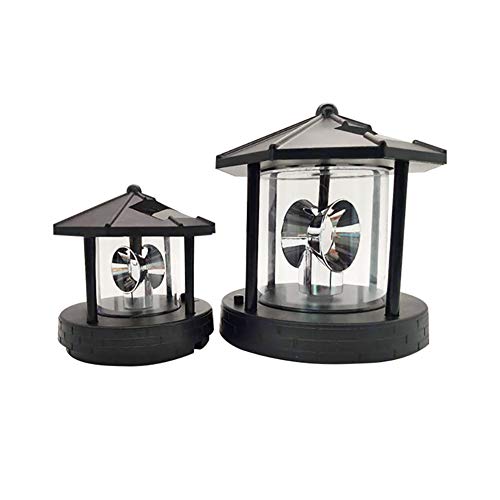 LED-Solarbetriebener Leuchtturm, Rotierende Lampe, Leuchtfeuer, Wasserdichte Statue, Rotierende Lichter für Garten, Hof, Außendekoration (BLACK) von YWBL-WH