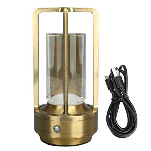 Schnurlose Tischlampe, Stufenlos Dimmbare LED-Tischlampe, Wiederaufladbare Touch-Lampe, Nachttischlampe, Kabellose Schreibtischlampe für Wohnzimmer, Esszimmer (Gold) von YWBL-WH