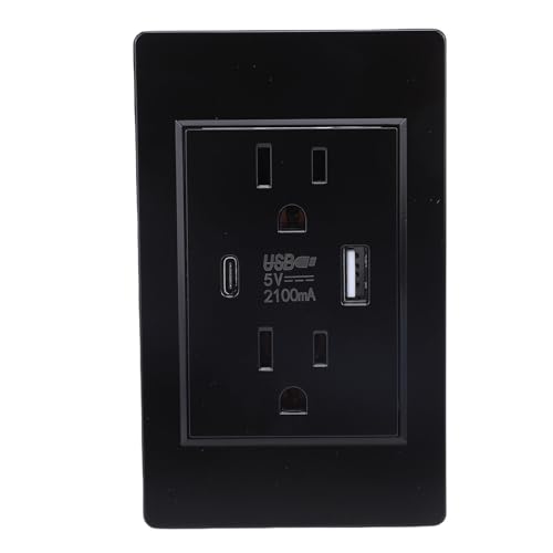 YWBL-WH Wandauslass mit USB- und Typ -C -Anschluss 15A Elektrische Steckdose Outlet PC Flammes Anti -Überlastungsfeuerprävention für Wohnzimmer Im Heim Schlafzimmer Wohnzimmer (BLACK) von YWBL-WH
