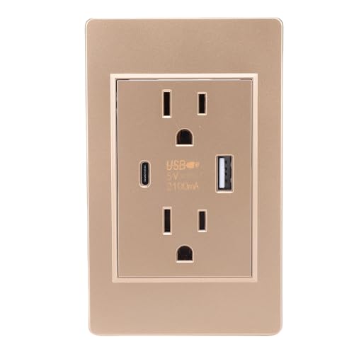 YWBL-WH Wandauslass mit USB- und Typ -C -Anschluss 15A Elektrische Steckdose Outlet PC Flammes Anti -Überlastungsfeuerprävention für Wohnzimmer Im Heim Schlafzimmer Wohnzimmer (GOLD) von YWBL-WH