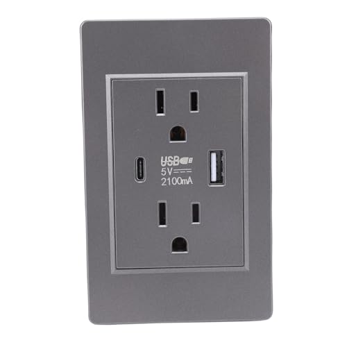 YWBL-WH Wandauslass mit USB- und Typ -C -Anschluss 15A Elektrische Steckdose Outlet PC Flammes Anti -Überlastungsfeuerprävention für Wohnzimmer Im Heim Schlafzimmer Wohnzimmer (GRAY) von YWBL-WH