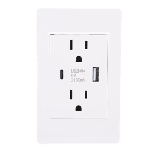 YWBL-WH Wandauslass mit USB- und Typ -C -Anschluss 15A Elektrische Steckdose Outlet PC Flammes Anti -Überlastungsfeuerprävention für Wohnzimmer Im Heim Schlafzimmer Wohnzimmer (WHITE) von YWBL-WH