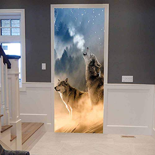 YWGMT 3D Türaufkleber Selbstklebendes Türposter - Tier Wolf Hund Dog 77X200Cm- Fototapete Türfolie Poster Tapete - Abnehmbar Türposter Fototapete Holzwand Türaufkleber Wandbild Für Tür, Wohnzimmer, Sc von YWGMT