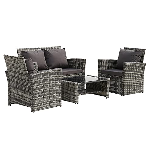 YWGYWG Kombination aus gewebtem Rattan-Sofa, dunkelgrauem Sitzkissen, grauem Farbverlauf, gewebtes Rattan, 4-teiliges Set, Eisen YWGYWG Kombination aus gewebtem Rattan-Sofa, dunkelgrauem Sitzkissen, grauem Farbverlauf, gewebtes Rattan, 4-teiliges Set, Eisen von YWGYWG