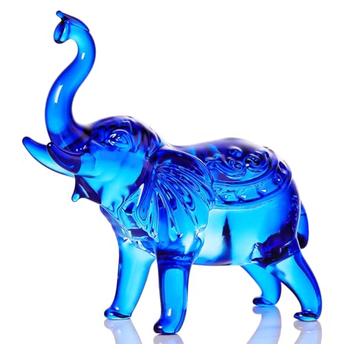 YWHL Blaue Kristall-Elefanten-Figur, Geschenke für Damen und Herren, Glaselefantenstatue für Zuhause, Büro, Dekoration, handgefertigte Kunsttiere, Sammlerstück für Elefantenliebhaber von YWHL