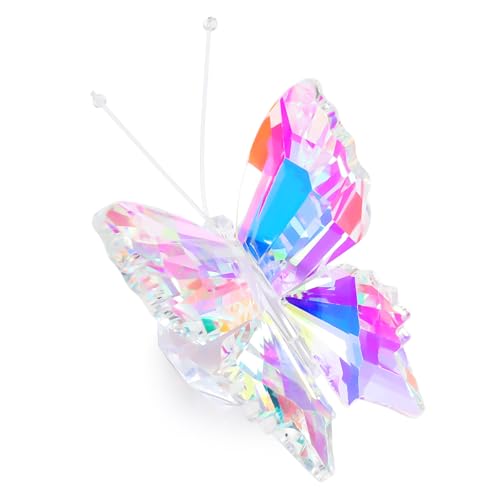 YWHL Bunte Schmetterlingsfigur mit Kristallkugelbasis, kleine Glas-Schmetterlingsstatue, Geschenke für Frauen und Männer, niedliches Tier-Ornament, Sammlerstück für Heimbüro-Dekoration von YWHL