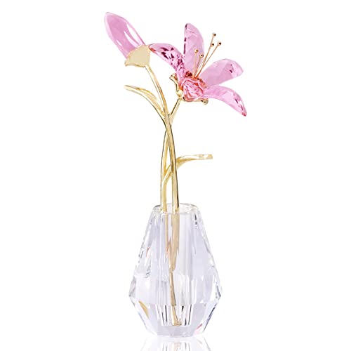YWHL Kristalllilien-Blumenfigur mit Vase, handgefertigte rosa Lilienblumengeschenke für Frauen, Hochzeitsgeschenke für Paare, Heimparty-Dekorationen (rosa Lilie) von YWHL