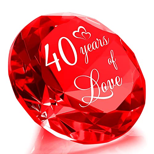 YWHL Romantische Geschenke zum 40. Hochzeitstag für Sie und Ihn, Rubinhochzeitsgeschenke für sie, 40 Jahre Liebesgeschenk für Paare, rote K9-Kristall-Diamant-Dekoration von YWHL