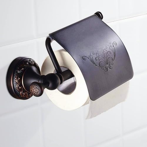 Antiker Schnitzerei-Toilettenpapierhalter mit Abdeckung, an der Wand montierter Einzelrollen-Messing-Taschentuchspender für Badezimmerdekor (Dunkle Bronze) von YWHWXB