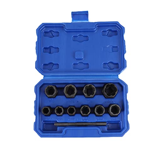 Schlagschraube- und Mutternentferner-Set, 11-teiliges Muttern-Extraktor-Steckschlüssel-Werkzeug zum Entfernen beschädigter, rostiger, Muttern und Schrauben, mit solider Aufbewahrungsbox von YWHWXB