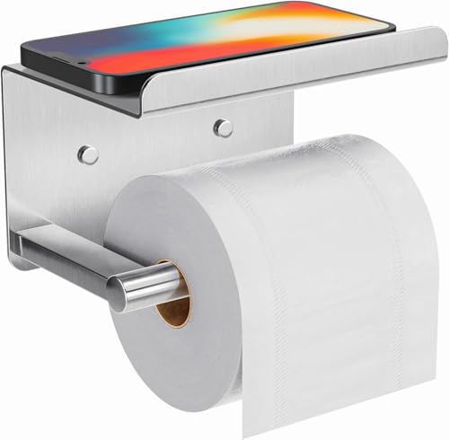 Toilettenpapierhalter für eine Rolle mit Telefonregal, wandmontierter Edelstahl-Taschentuchspender für das Badezimmer (Silber) von YWHWXB