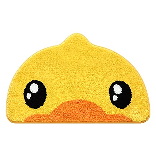 YWJFASHION Badematte Cartoon Halbkreis Teppich Gelbe Ente Flocking Fußmatte Home Süße Badezimmer Bodenmatte (Size : 45X75cm) von YWJFASHION