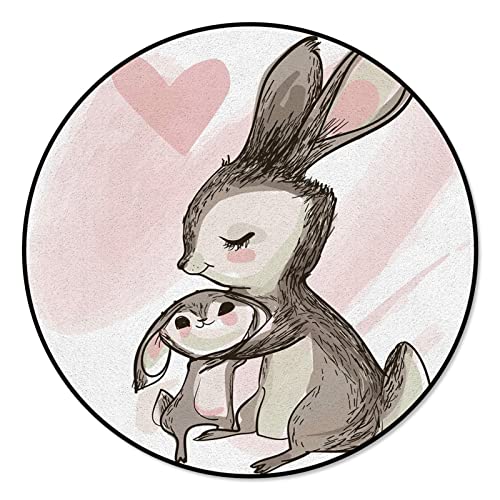 YWJFASHION Rundfläche Runde Teppich Bunny Liebe Aquarell Runde Teppich Outdoor Matte Kreis Decke for Schlafzimmer Wohnzimmer Dekoration (Size : Diameter 100cm) von YWJFASHION