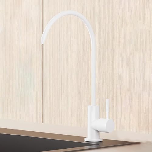 YWJFSA Trinkwasserhahn Schwanenhalshahn Wasserhahn Küche Edelstahl,Elegantes Weiß von YWJFSA