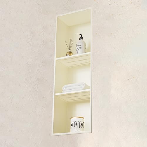 YWJFSA Wandnische Dusche Edelstahl wasserdichte Wandnische Dusche für Aufbewahrung Toilettenartikeln,Cremefarben von YWJFSA