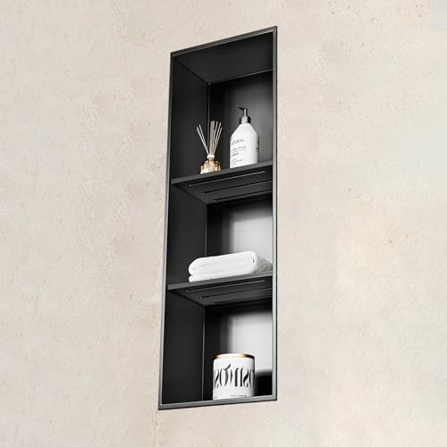 YWJFSA Wandnische Dusche Edelstahl wasserdichte Wandnische Dusche für Aufbewahrung Toilettenartikeln,Schwarz von YWJFSA