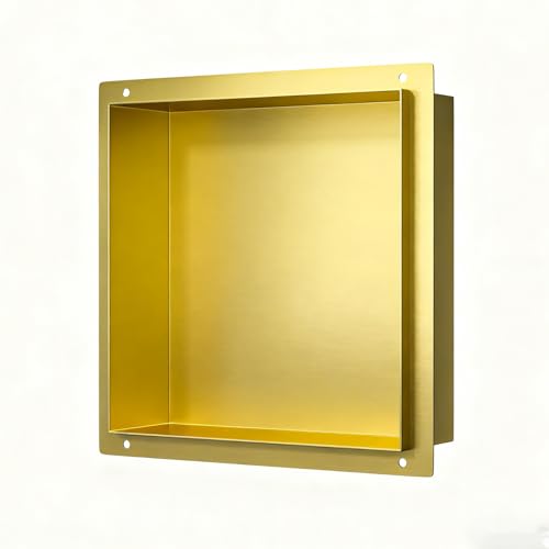 YWJFSA Wandnische Dusche aus Edelstahl Einzelregal Lagerung Duschablage Einbau Unterputz zur Aufbewahrung im Badezimmer 30 X 30 cm,Gold von YWJFSA