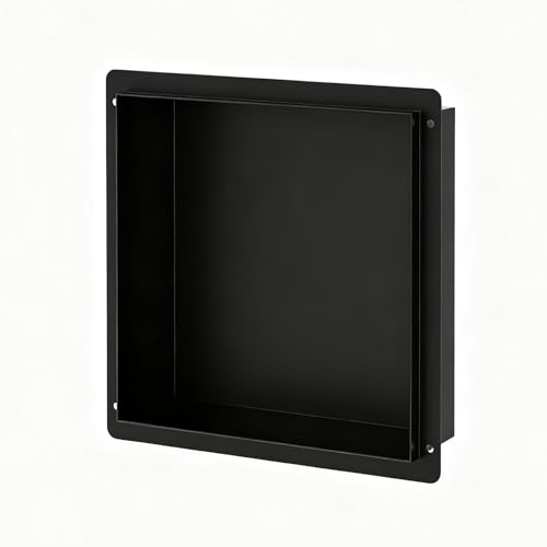 YWJFSA Wandnische Dusche aus Edelstahl Einzelregal Lagerung Duschablage Einbau Unterputz zur Aufbewahrung im Badezimmer 30 X 30 cm,Schwarz von YWJFSA
