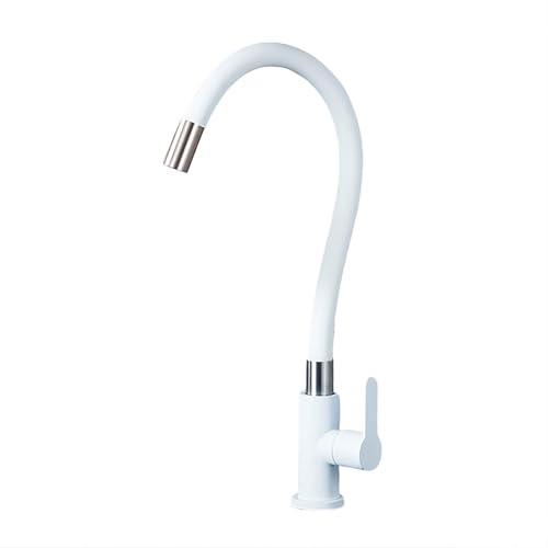 YWJFSA Wasserhahn Kaltwasser Edelstahl Mit 360° Schwenkbar Einhebel Wasserhahn Küche Flexibel Küchenspüle Für Restaurants Und Outdoor,Weiß von YWJFSA