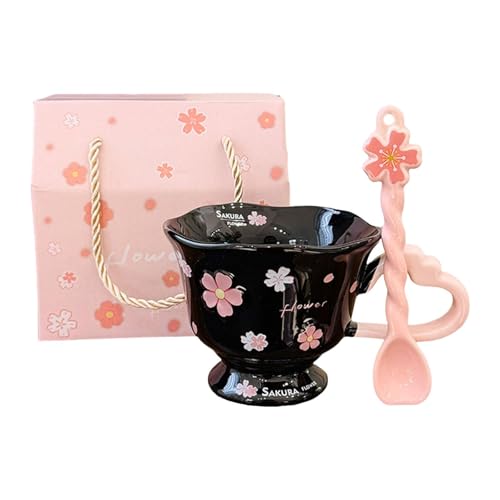 YWJLQH 2 Stücke Blumentasse Teetasse Kaffeepott Trinkgefäß Große Tasse Im Verträumten Blumendekor mit Praktischem Und Löffel Als Geschenk für Freundin, Schwarz YWJLQH 2 Stücke Blumentasse Teetasse Kaffeepott Trinkgefäß Große Tasse Im Verträumten Blumendekor mit Praktischem Und Löffel Als Geschenk für Freundin, Schwarz von YWJLQH