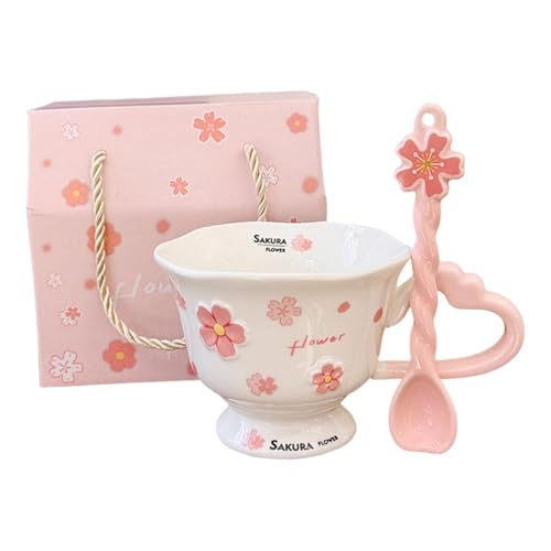 YWJLQH 2 Stücke Blumentasse Teetasse Kaffeepott Trinkgefäß Große Tasse Im Verträumten Blumendekor mit Praktischem Und Löffel Als Geschenk für Freundin, Weiß YWJLQH 2 Stücke Blumentasse Teetasse Kaffeepott Trinkgefäß Große Tasse Im Verträumten Blumendekor mit Praktischem Und Löffel Als Geschenk für Freundin, Weiß von YWJLQH