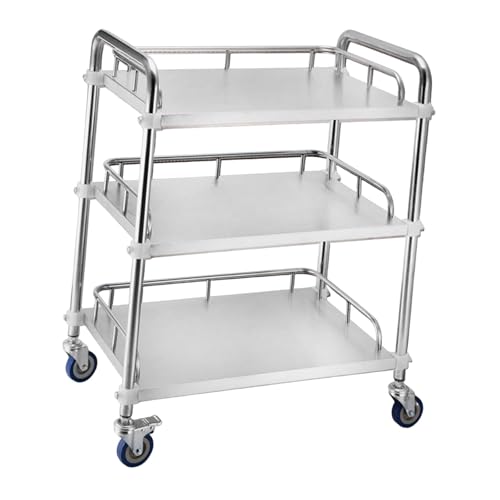 YWJLQH 3 Stufiger Edelstahl Labor Servierwagen, Küchenwagen, Vielseitiger Rollwagen von YWJLQH
