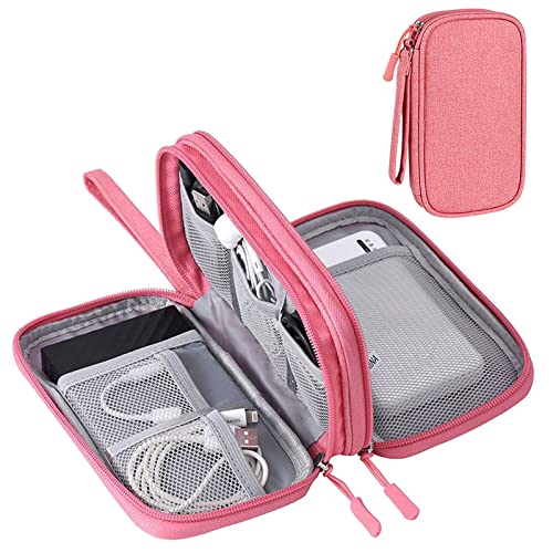 Kabeltasche, Elektronische Tasche Wasserdicht Kabelorganizer Tasche, Universal Doppelschicht Reise Elektronik Zubehör Tasche für Handy Ladekabel USB Headset Powerbank (Rosa) von YWKJDDM