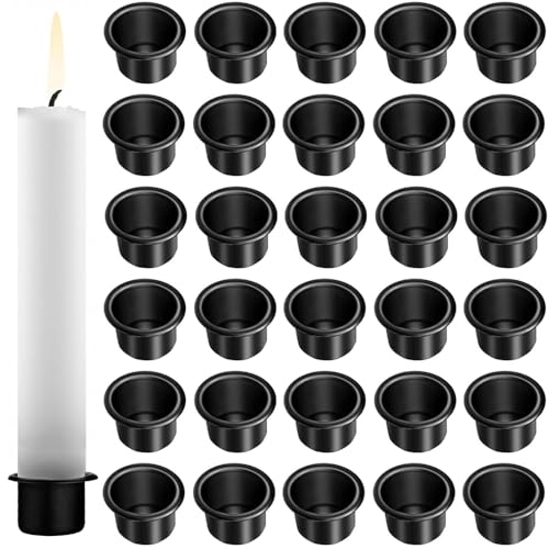 Kerzenhalter für Stabkerzen, 30 Stück Kerzentüllen Kerzenhalter, Mini Kerzeneinsatz, Kerzeneinsatz Tafelkerzen für Baumkerzen Geburtstagskerzen Tafelkerzen Kerzenhalter Stabkerze (Schwarz) von YWKJDDM