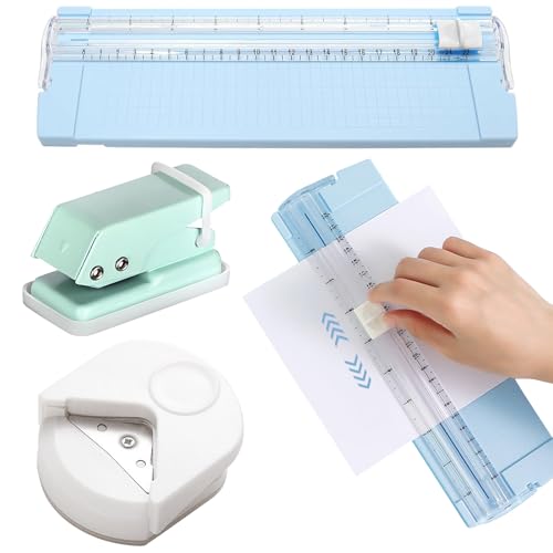 Mini-Papierschneider, 3 Stück, Papierschneider, Scrapbooking-Werkzeug, Papierschneider A5 mit Ersatzklinge, Eckenabrunder und Einzellochstanzer für Coupon Fotokarten von YWKJDDM