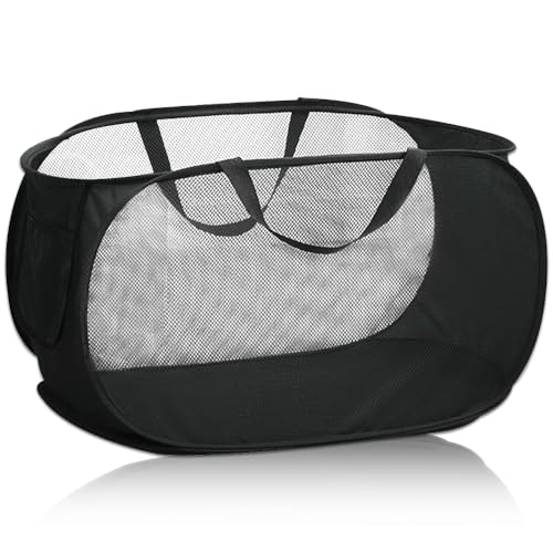 Pop-Up-Wäschekorb, 75L Pop-Up Faltbare Wäschekorb Mesh Laundry Hamper Baskets für Kinderzimmer College Dorm Camping Und Reisen(Schwarz) von YWKJDDM