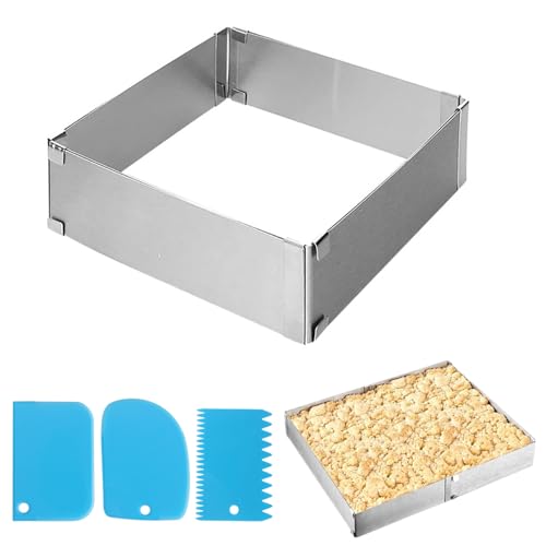 YWKJDDM Backrahmen Rechteckig Verstellbar, Edelstahl Backform rechteckig, 15-27.5 cm Rechteckiger Tortenring Backform verstellbar zum Backen Dekorieren Backblech Umrandung von YWKJDDM