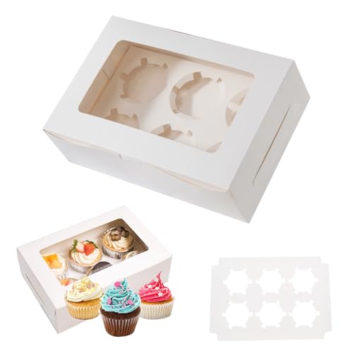 YWKJDDM Cupcake Box, 15 Stück Cupcake Muffin Box Karton mit Fenster Cupcake-Box Muffin Box für Cupcakes Kekse Muffins Donuts(6 Löcher) von YWKJDDM
