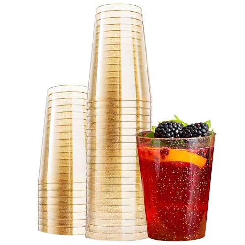 YWKJDDM Plastikbecher mit Glitzer Gold, 30 Stück Becher aus Kunststoff, Wiederverwendbare Trinkbecher Elegante Party Weingläser für Geburtstag Hochzeit Cocktail Getränk(350ML) von YWKJDDM