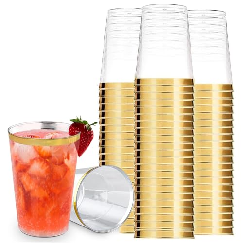 YWKJDDM Plastikbecher mit Goldrand, 30 Stück Becher aus Kunststoff, Wiederverwendbare Trinkbecher Elegante Party Weingläser für Geburtstag Hochzeit Cocktail Getränk(360ML) von YWKJDDM