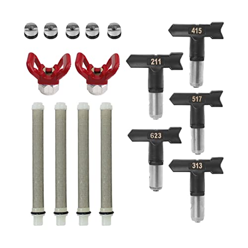 16-teiliges reversibles Airless-Farbsprühdüsen-Set, 211, 313, 415, 517, 623 Sprühspitzen, Airless Farbsprühdüsenspitzen, Schutz, Spritzmaschinenteile für Häuser, Gebäude, Gartendecks von YWNYT