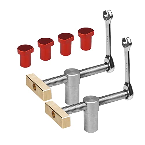 2 x Tisch-Werkbank-Klemme, schnell befestigt, mit 4 Bankhunden, Holzbearbeitung, Schreibtisch-Clip, DIY-Positionierung, Bankstopp und Schnellklemmen für 19 mm/20 mm Hundeloch (19 mm rot) von YWNYT