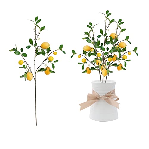 3 Stück 80 cm künstliche Zitronenzweige können gebogen werden, simulierter Zitronenzweig, 6 Zitronen, gelbe künstliche Zitronen-Dekorationen für Vase, Heimparty-Dekoration von YWNYT