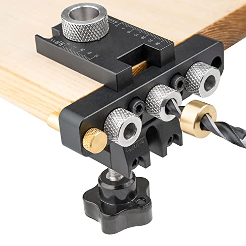 3-in-1 Taschenloch-Vorrichtungs-Set, Holzbearbeitungsdübel-Bohrführungsset mit 8/10/15 mm Lochdübelstiften, verstellbare Bohrführung, Lokalisierer von YWNYT