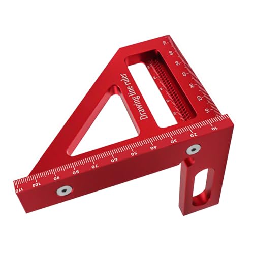 3D-Mehrwinkel-Messlineal, 45, 90 Grad, Dreieck-Anreißer, quadratischer Winkelmesser, Gehrungsdreieck-Lineal, Messwerkzeug für Ingenieure, Tischler, Holzbearbeitung, Aluminiumlegierung (rot) von YWNYT