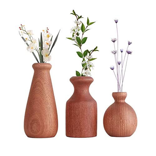Holz-Blumenvasen, handgefertigt, natürliche Holzvasen, Tischdekoration, Heimdekoration, Vase, moderne rustikale Vasen für Pampasgras und getrocknete Blumen, 3 Stück von YWNYT