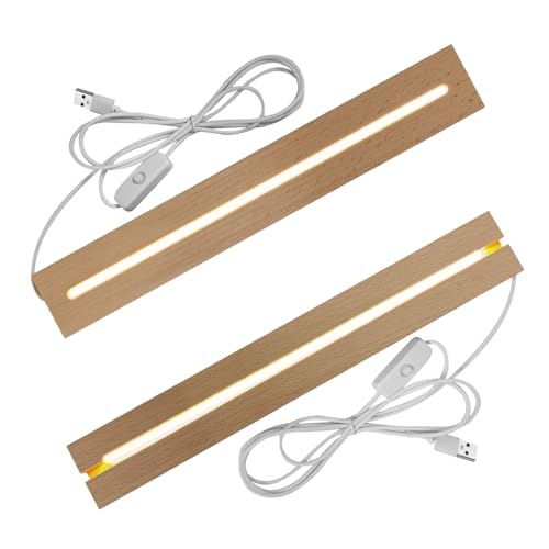 LED Lichter Display Basis, 2 Stück 30cm Verlängerung Led Sockel Holz, Warme Farbe Desktop LED Leuchten Sockel, Led Display Basis für 5mm Dicke Acryl Platte Glas Platte Harz Kunst von YWNYT